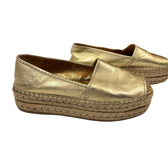 PRADA Gold Metallic Leather Espadrille Platform Loafer Slip On Shoes Size 9/9.5 - Picture 13 of 16
